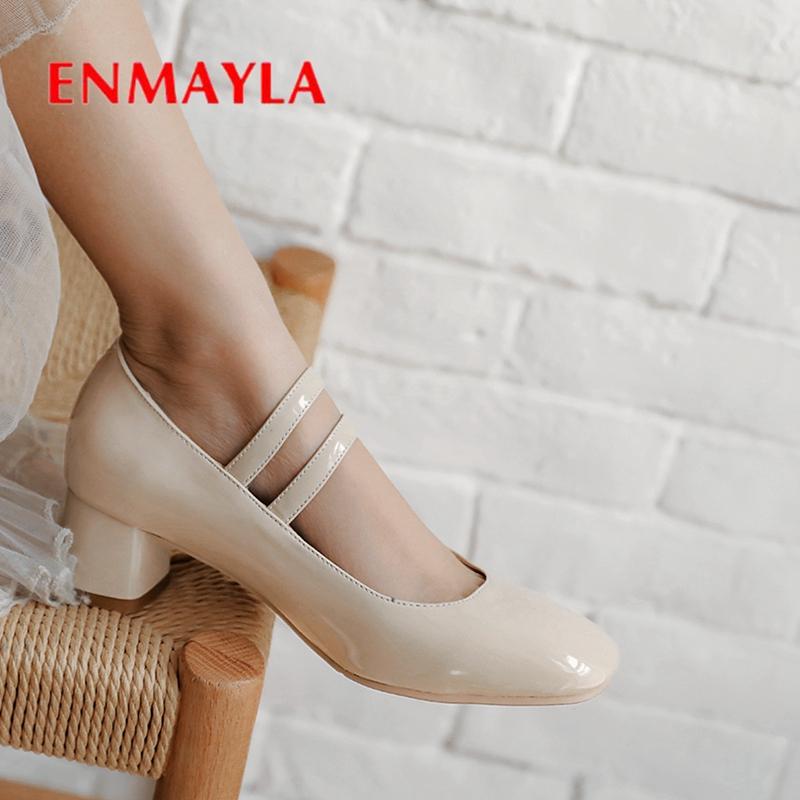 

2021 Arrival Mary Janes Med High Ladies Shoes Patent Leather Square Toe Casual Woman Size 34-43 LY2429 Dress, Black