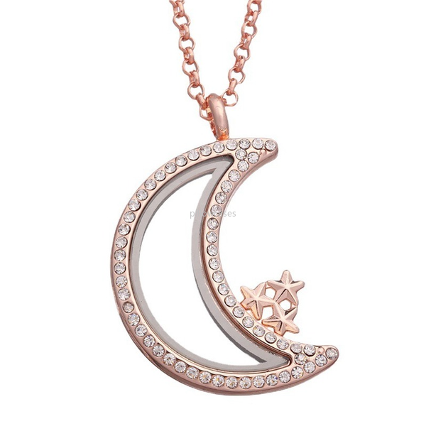

Openable Star Moon Floating Locket Necklace Gold Chains Crystal Living Memory Pendant DIY Fashion Jewelry for Women