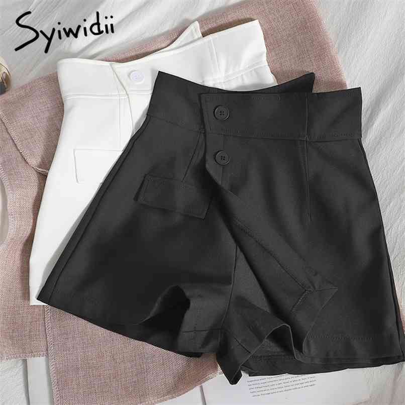 

Breasted Irregular High Waist Women's Shorts Skirts Casual Solid Black White Spring Summer Korean Fashion 210607