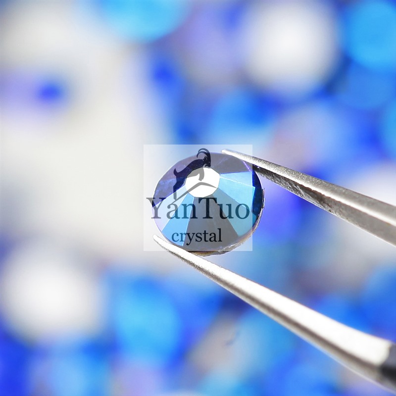 

Wholesale Yantuo Crystal Jet AB Non Hot Fix Flat Back Blue Glass Machine Cut Rhinestone For Tumbler gifts