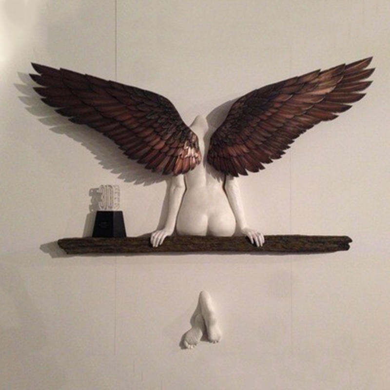 

Art Sculpture Wall 3D for Living Room Bedroom Decoration Home Decor Garden Statue Artwork Angel Wings SD 210326