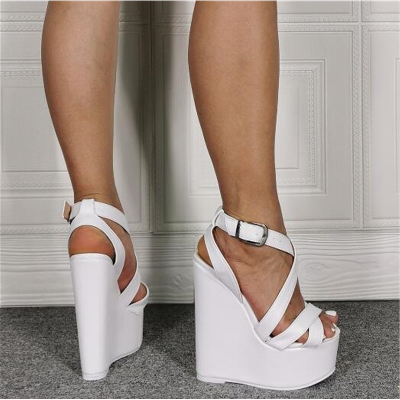 

sandals big white girl size cross buckle bands wedge casual sandals super high heels platform party 100% factory pos 1yqr, Black