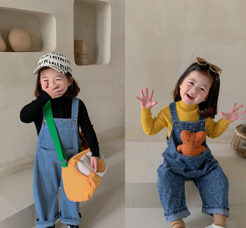 

Jumpsuits 2021 Kids Jeans Heart Overall Solid Boys And Girls Loose Style
