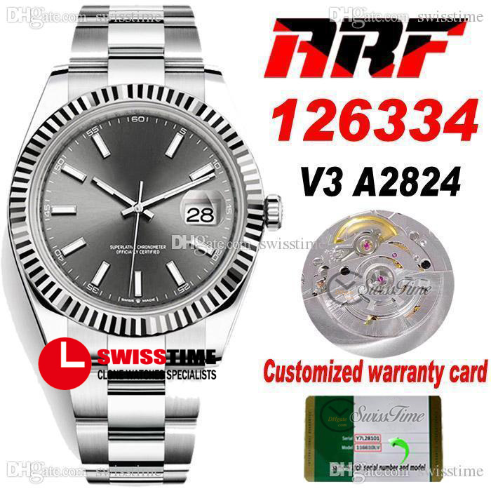 

ARF V3 41mm ETA A2824 Automatic Mens Watch Fluted Bezel Gray Dial Stick Markers 904L Steel Case Bracelet Super Edition 2021 Same Series Warr, Slivery;brown
