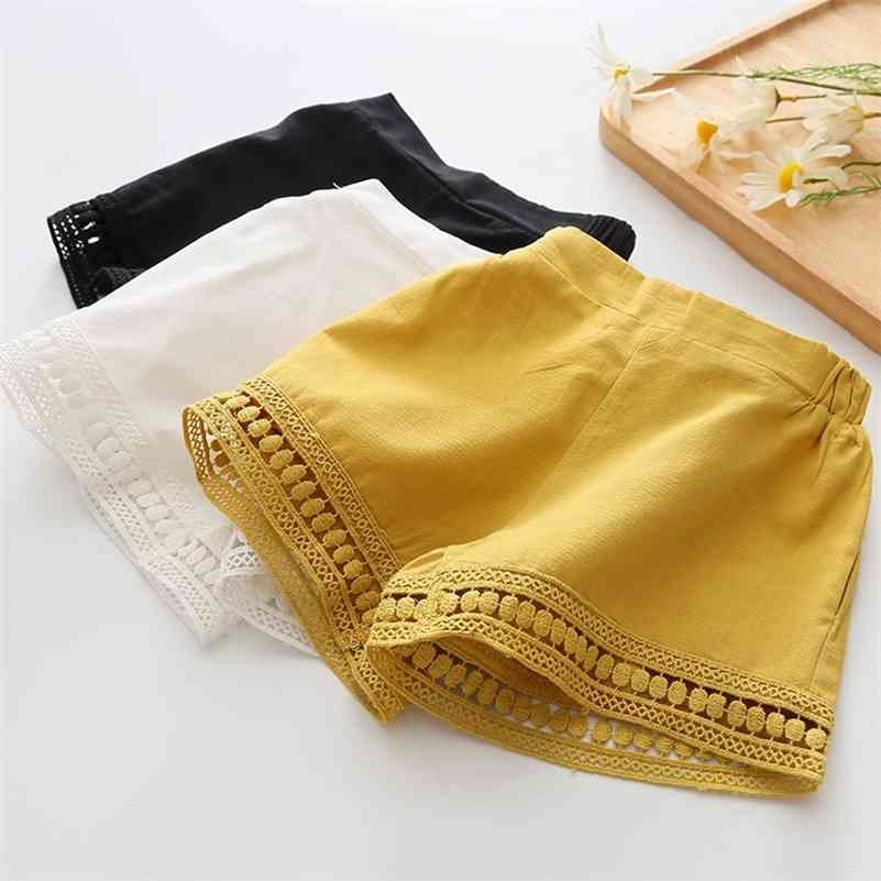 

Casual 2 3 4 5 6 7 8 9 10 Years Children Fashion Cotton Lace Age Solid Color Cotton Summer Shorts For Kids Baby Girls 210701, Black