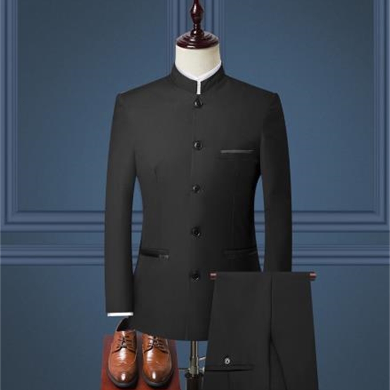 

Fashion high quality stand collar design men' formal suit Indian style jacket pants groom wedding custom dress ropa hombre 2pcs, Royal blue