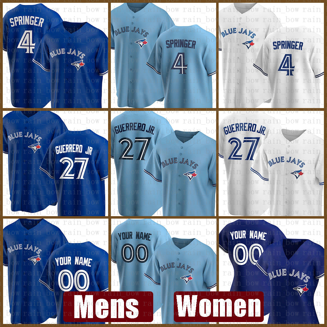 

2021 Toronto New Blue Jays Baseball Jersey Custom 27 Vladimir Guerrero Jr. Mens 4 George Springer Women 11 George Bell 6 Marcus Stroman, Women(size s-xxl)lanniao