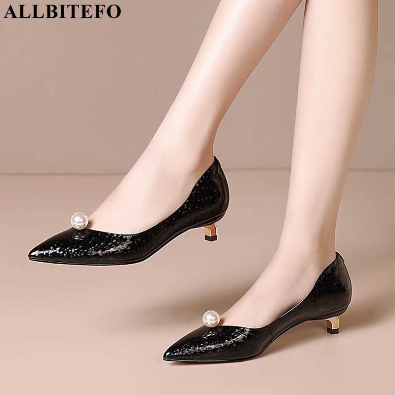 

ALLBITEFO size 33-43 golden heel bead design genuine leather high heels stiletto fashion sexy women heels shoes women pumps 210611, As picture