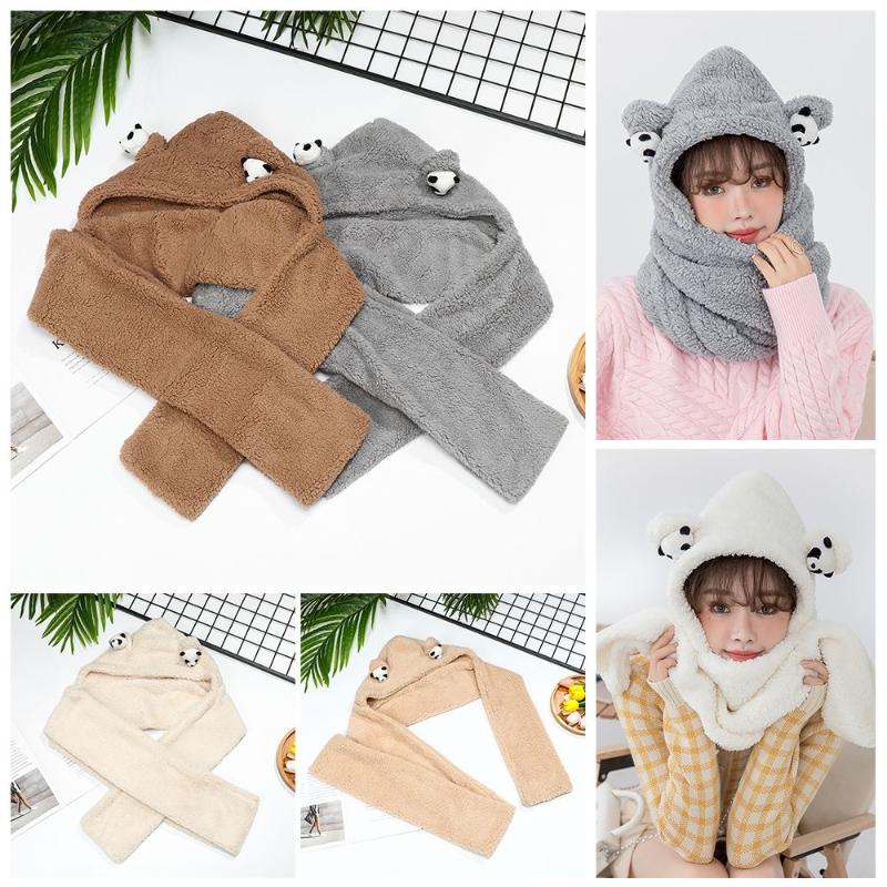 

Beanies Casual Novelty Warm Plush Bear Ear Hat Scarf Set Caps Women