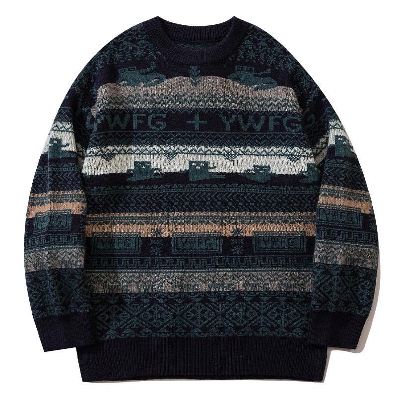 

Men's Sweaters LACIBLE Men Streetwear Knitted Sweater 90s Vintage Striped Autumn Harajuku Cotton Casual Loose Pullover Man Tops, Black