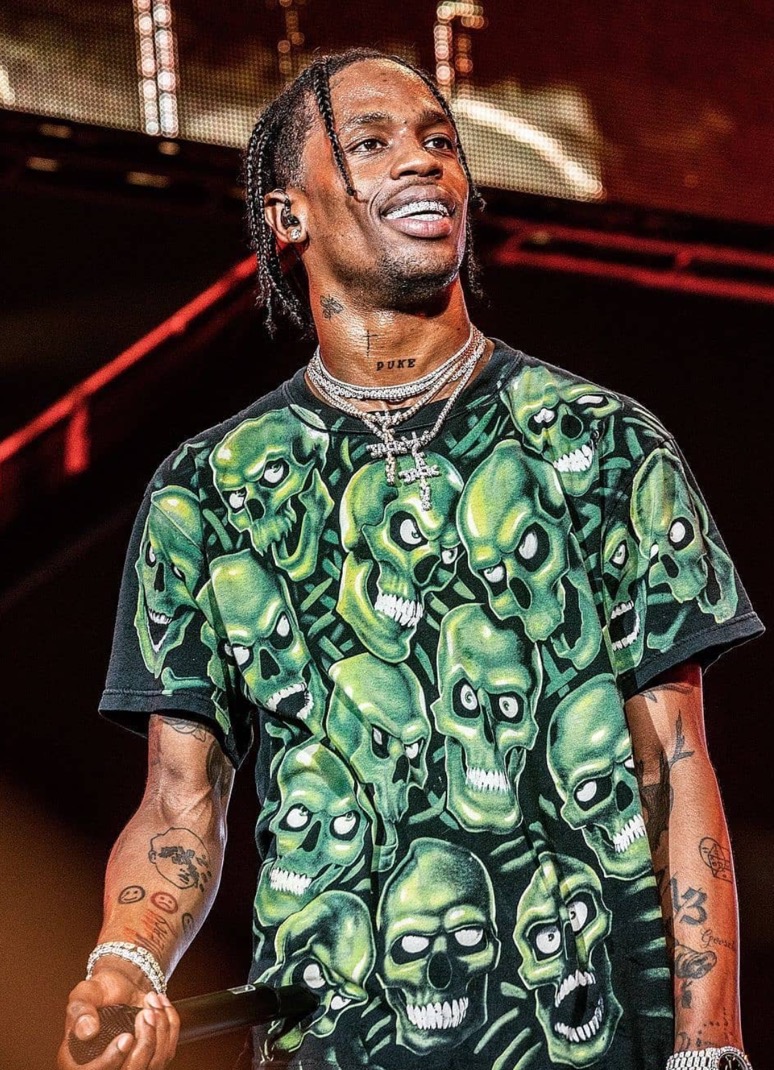 

21SS Dark High Street Style T Shirts Tide brand Travis Scott Concert Green Skull T-shirt Casual Cotton Tops Trendy Fashion Designer Tees for Men