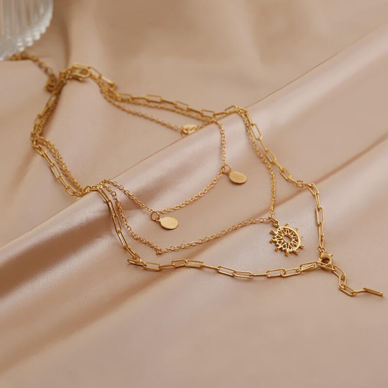 

Pendant Necklaces Fashion Three Layers Chain Sun Moon Necklace For Women Trendy Girls Party Hip Hop Jewelry Joker Gifts