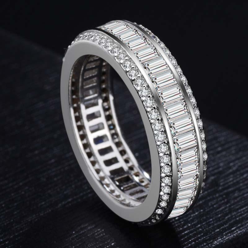 

Cluster Rings 925 Silver Color Full Circle Three Rows Of Set Diamond Ring Real Bizuteria Gemstone Anillos Whtie Topaz Jewelry Box, Golden;silver