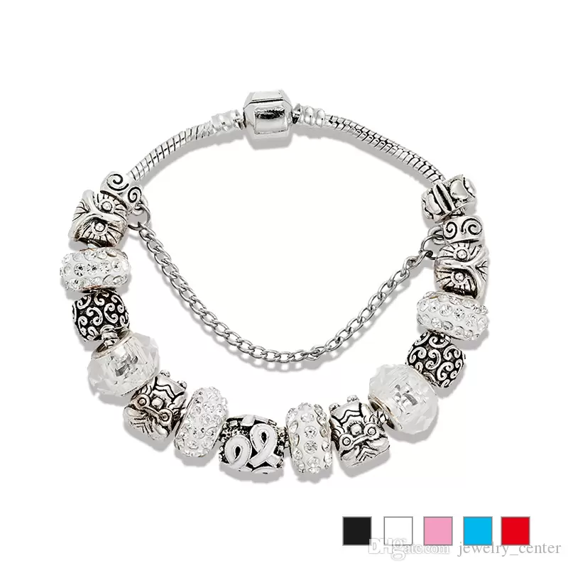 

925 Sterling Silver plated Owl Charms Clear CZ Diamond beads Bracelet for Pandora Charm Bracelet Women's Gift Jewelry