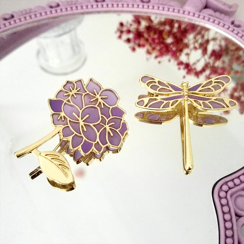 

Pins, Brooches Elegant Metal Purple Dragonfly Lilac Plant Animal Brooch Scarf Bag Clothes Lapel Pin For Women And Man Party Collar Accessori
