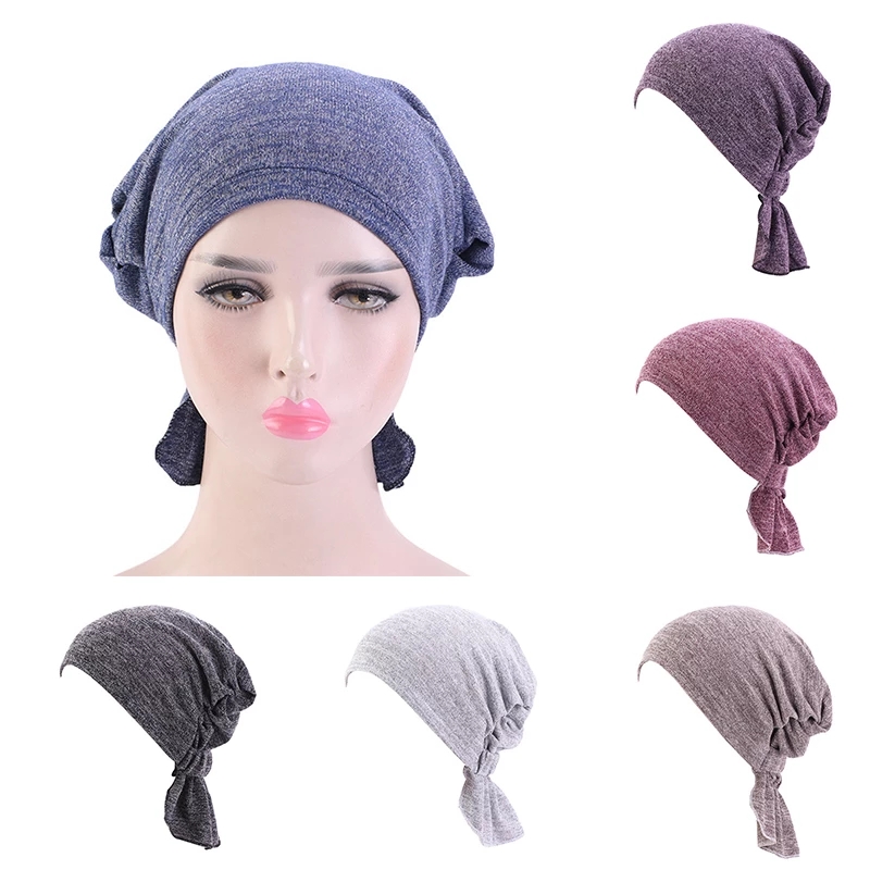 

Women Beanie Hat Spring Cotton Beanie for Women Knitted Bone Hat Headscarf Lady Black Skullies Cap Elastic Muslim Hijab Bandana