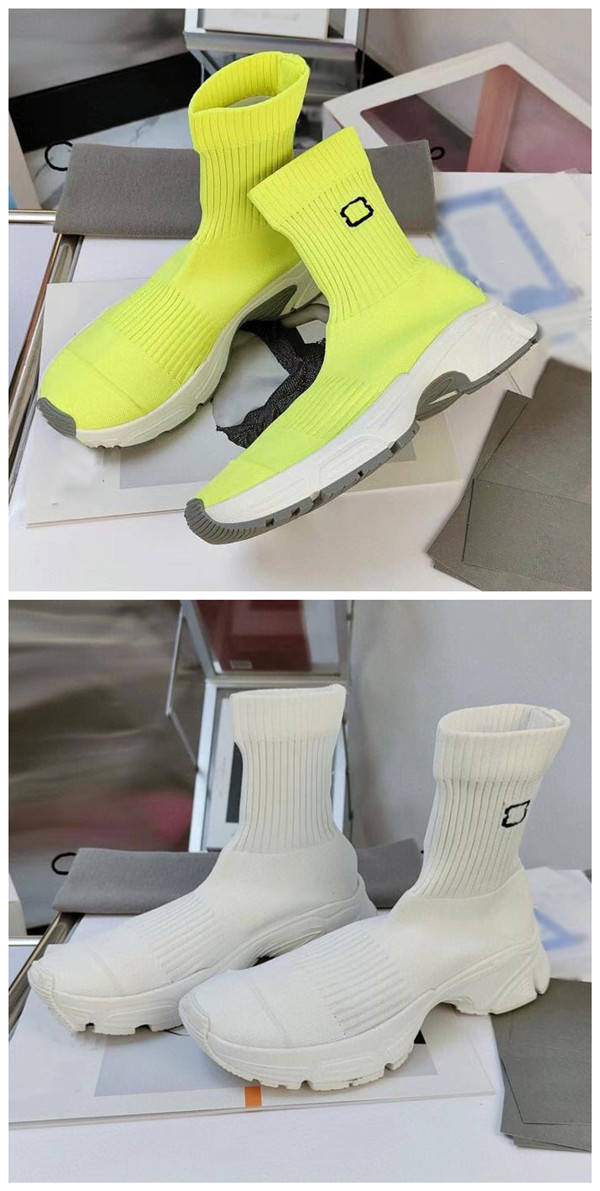 

2021 high-top thick-soled socks shoes for men and women designer black white yellow Paris sneakers for men and women socks sport High Quality