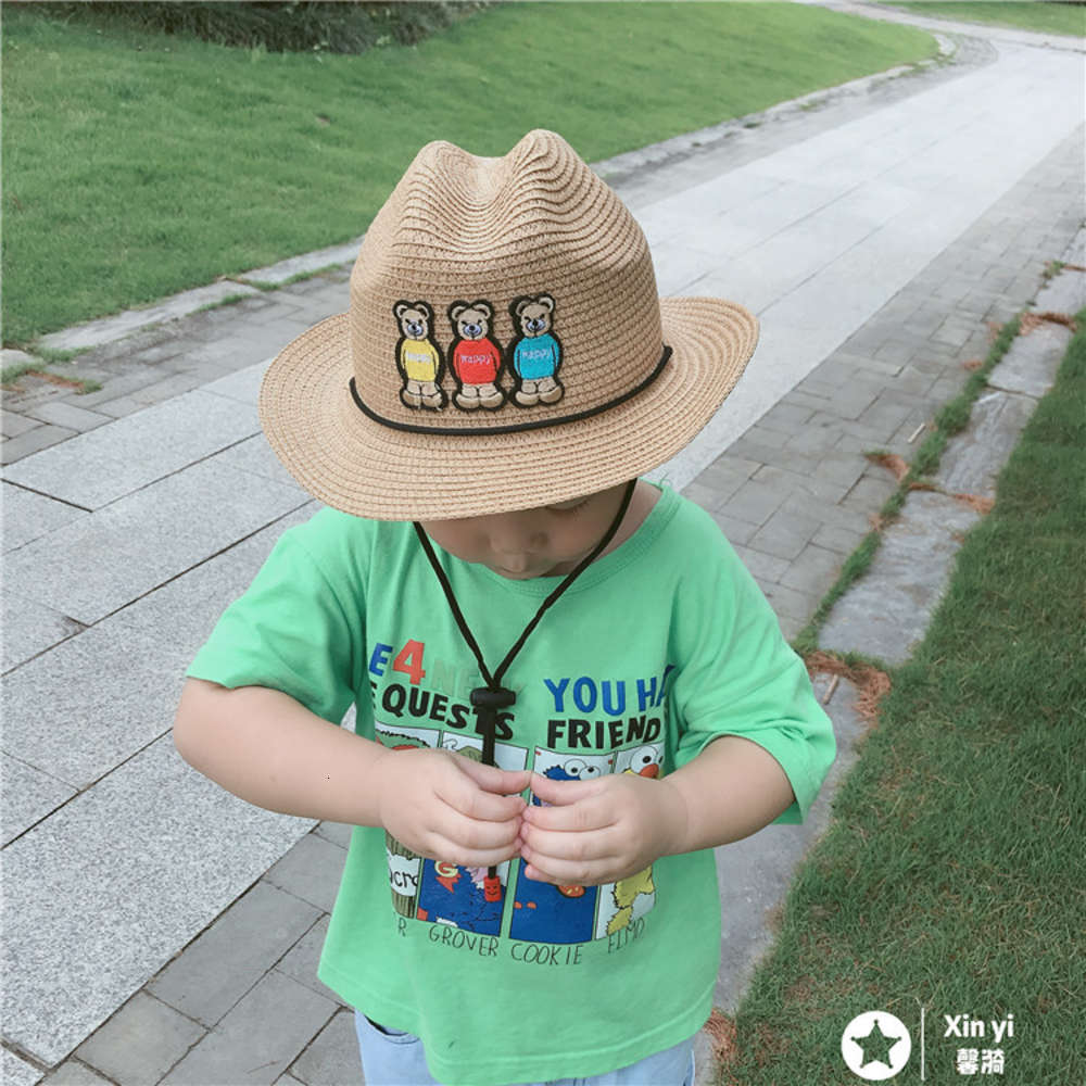 

straw hat, versatile sun boys and girls cute cowboy children's hat, Yellow
