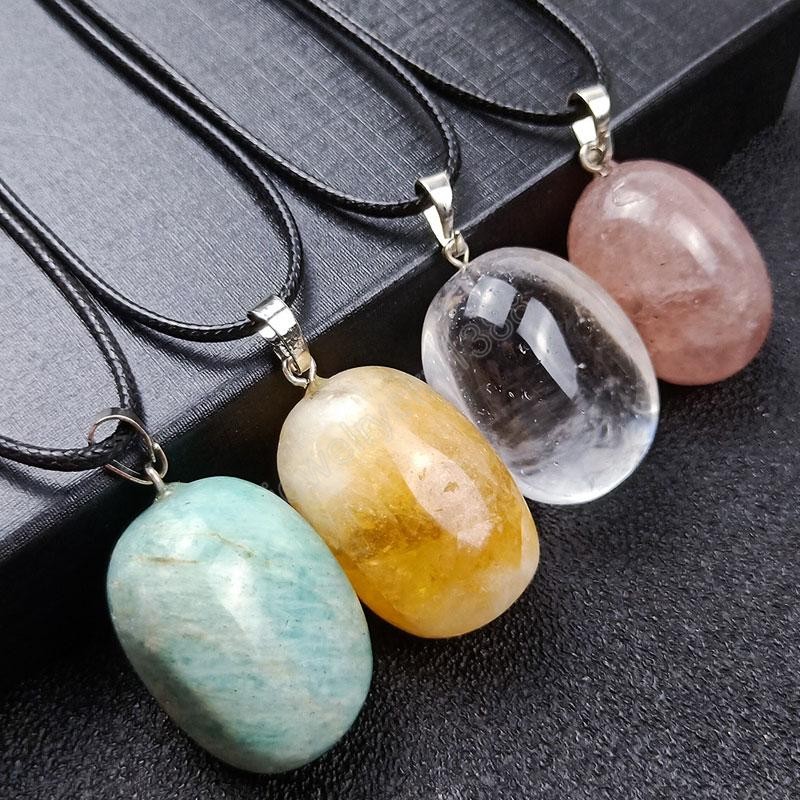 

Irregular Natural Crystal Stone Silver Plated Pendant Necklaces For Women Men Party Club Energy Jewelry With Rope Chain