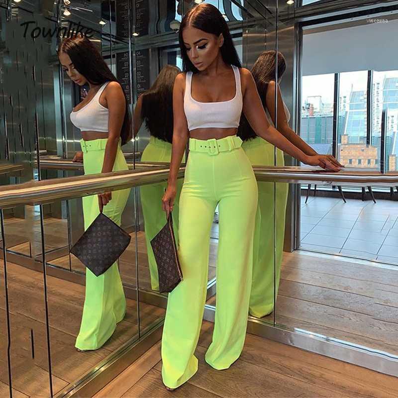 

Women's Pants & Capris Townlike 2021 Summer Wide Leg Women High Waist Casual Sexy Fluorescence Neon Ladies Trousers1, Black;white