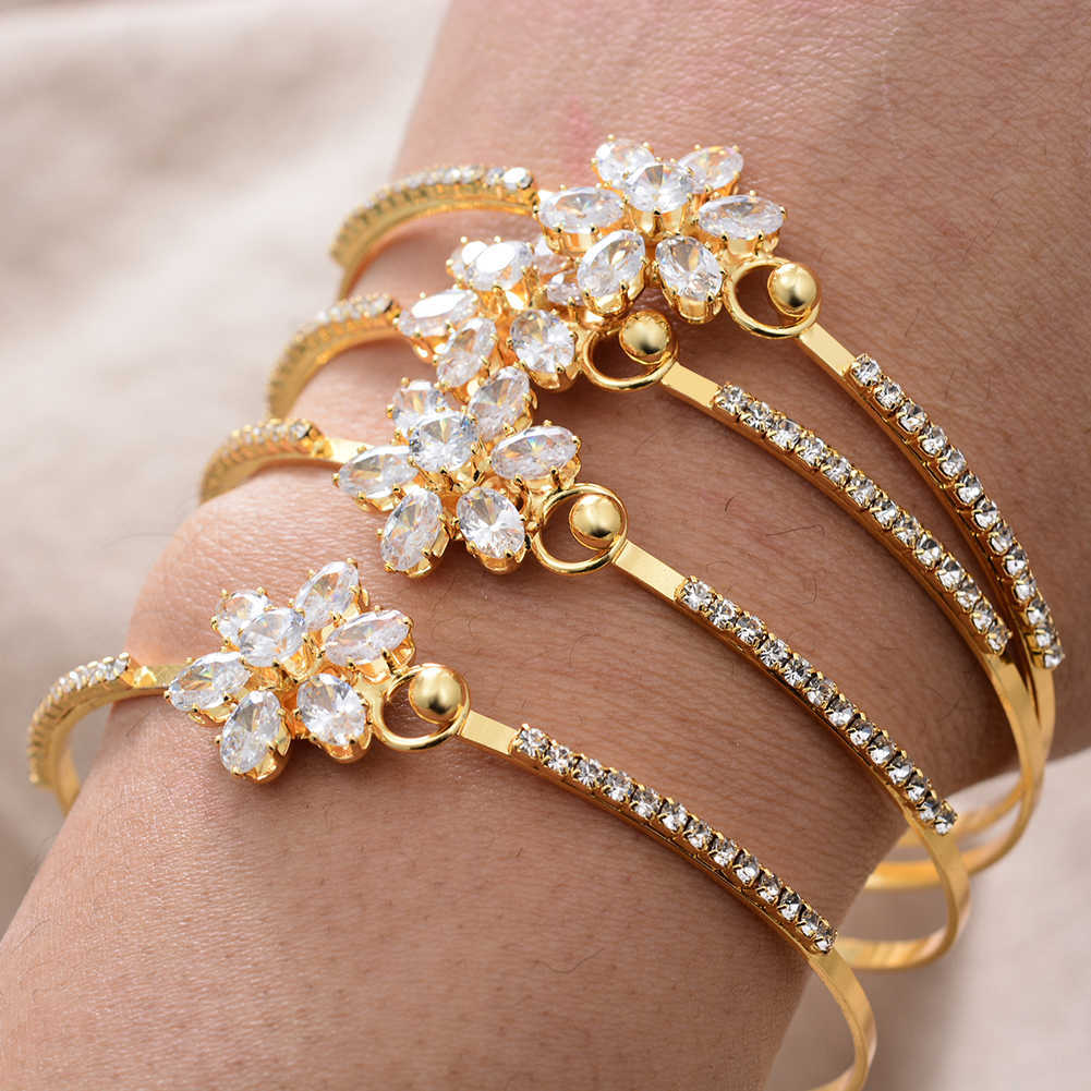 

4pcs/lot Can Open Dubai France Female Zircon Stone Fashion Adjustable Bracelets for Women Cold Color Bangles Wedding Bracelet Q0720