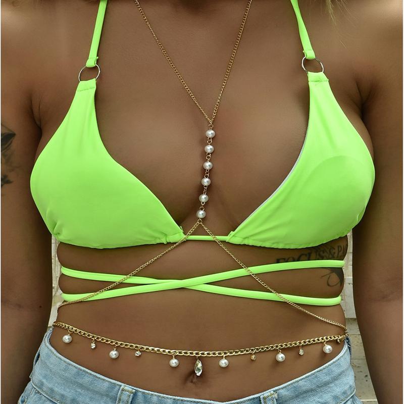 

Pendant Necklaces ALYXUY Sexy Body Chain Pearl Drop Fashion Gold Belly Waist Bikini Beach Harness Women Necklace Jewelry Accessories