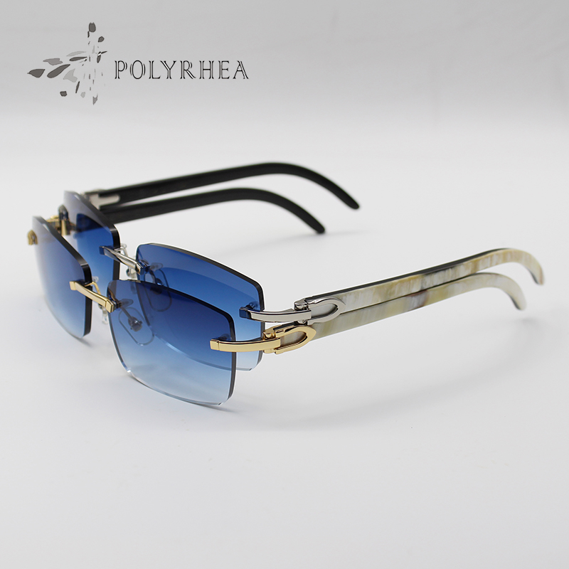 

Hot Luxury Sunglasses 3524012 Natural Black And White Horizontal Vertical Stripes Buffalo horn Rimless Sun Glasses Men Women Brand Designer Original Packing Box
