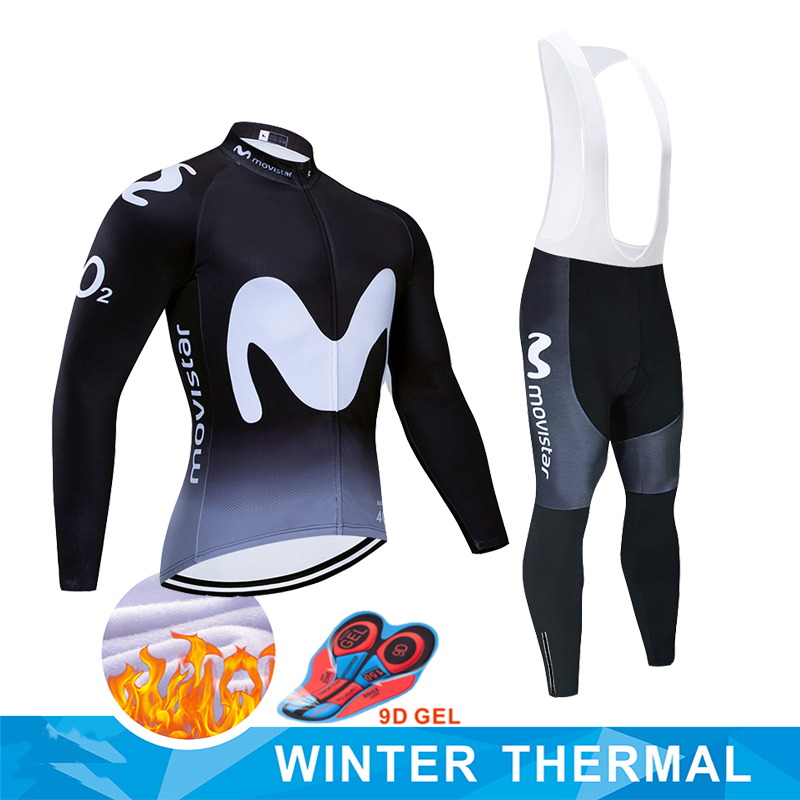 

Ropa Ciclismo Invierno 2020 Pro Team Movistar Winter Cycling Jersey Thermal Fleece Cycling Clothing MTB bike jersey Bib pants set, Black;red