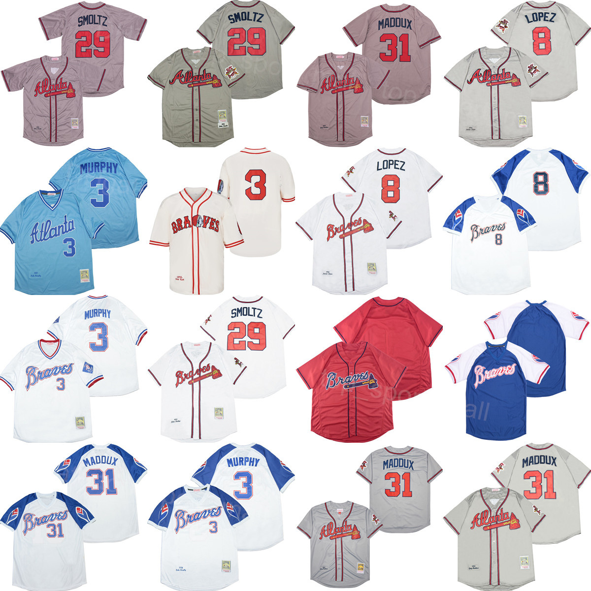 

Retro 1995 1999 Vintage Baseball 3 Dale Murphy Jersey 8 Raffy Lopez 29 John Smoltz Blank All Stitched Blue White Grey Beige Pullover Cool Base 1935 1974 1982 Retire