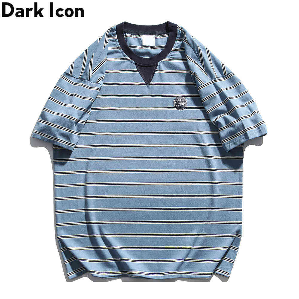 

Color Block Oversize Stripe T-shirt Men Short Sleeve Round Neck Men's Tee Shirt Male Top 210603, Blue