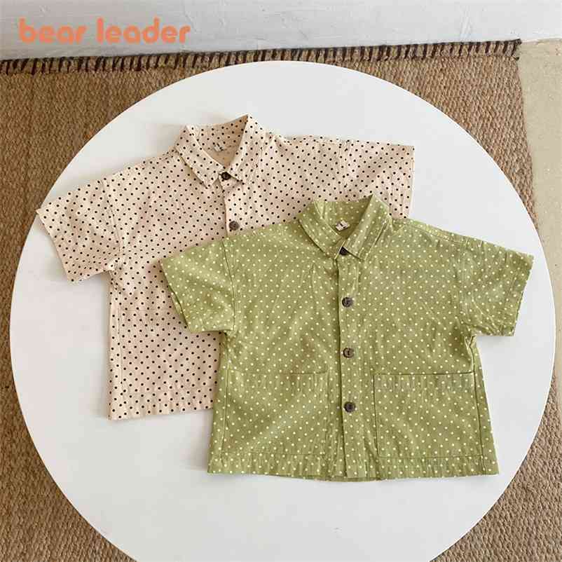 

Toddler Girls Blouse Lovely Polka Dot Boy Shirts Summer Girl Vintage Casual Short Sleeve Korean Style Clothes 210429, Ax1912beige