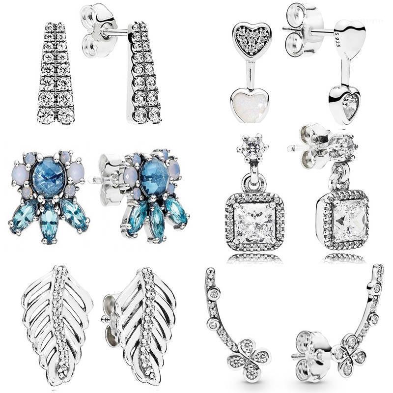 

Stud Authentic 925 Sterling Silver Earring Shimmering Feathers Timeless Elegance Patterns Of Frost For Women Original Jewelry, Golden;silver