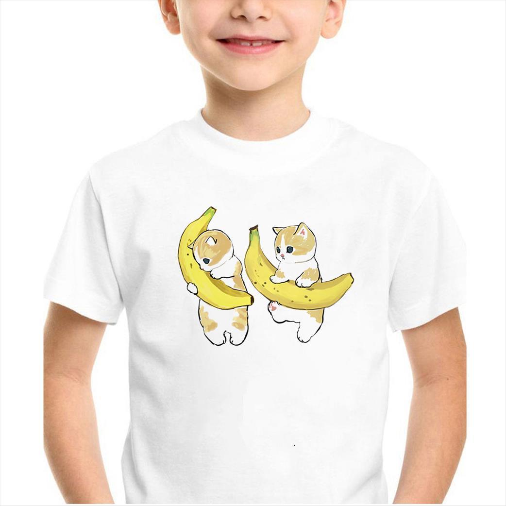 

loose baby boy t shirt vogue selling two cute cat and banana graphic streetwear minimalism, Blue