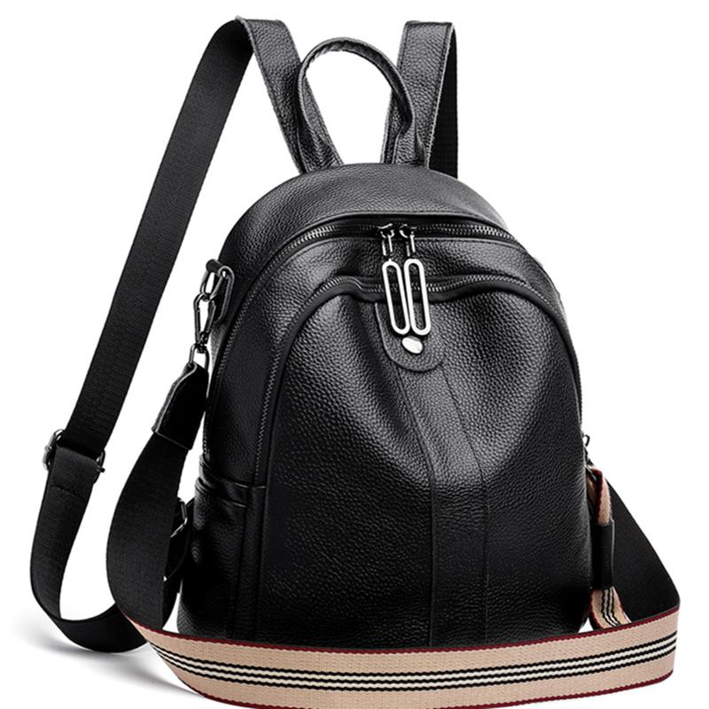 

100% Genuine Leather Backpack Fashion Luxury Women's Bag Designer Cowhide Female Backpacks High Capacity Travel Ladies Back Pack Style, Black