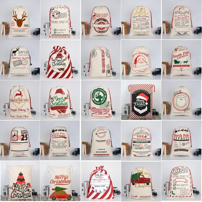 

2021 Christmas Santa Sacks Gift Bags Large Organic Heavy Canvas-bag Santa Sack Drawstring Bag With Reindeers DHL Shipping