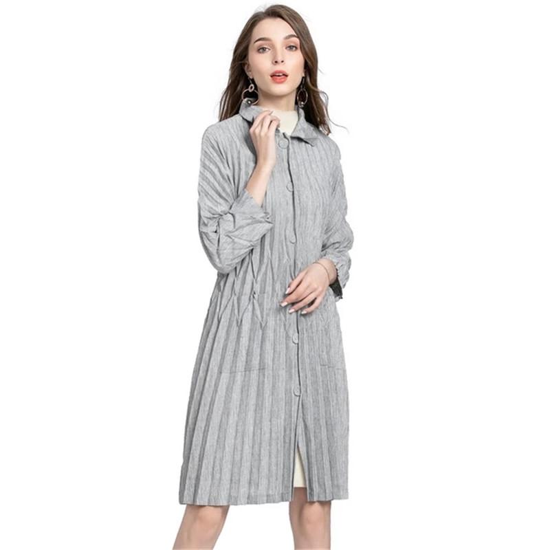 

Women's Trench Coats Miyake Fold Windbreaker Long Spring And Autumn Style Loose Single-breasted Fashionable Temperament Jacket Women
