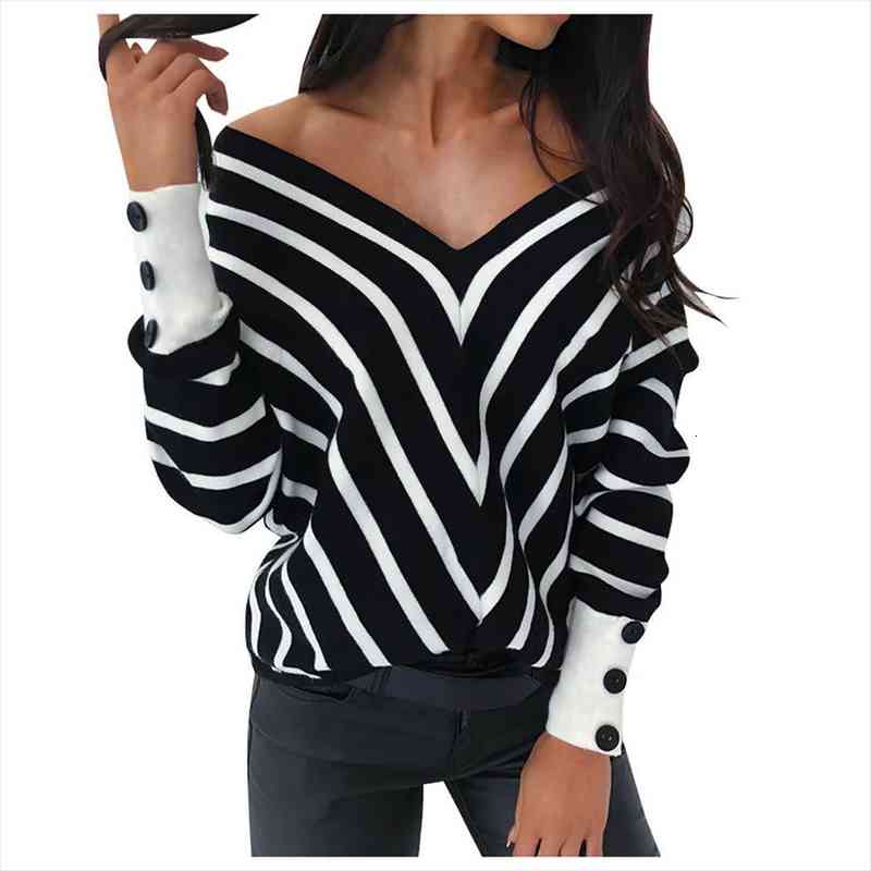 

autumn winter clothes women womens sweater v neck loose pullover warm casual striped long sleeve blouse jersey mujer, White;black
