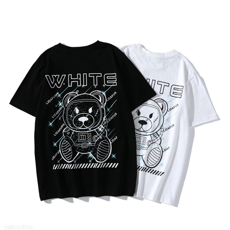 

Off Fashion Brand White Co Branded Violence Bear Arrow Short Sleeve Men's and Women's Same Loose Cotton T-shirt