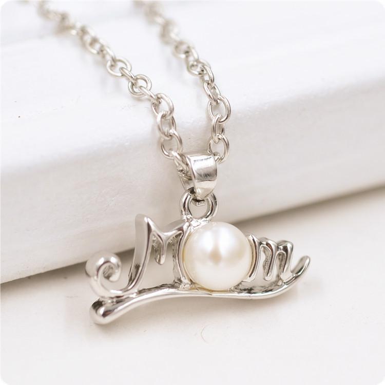 Pendant Necklaces Fashion Female MOM Letter Simulated Pearl Vintage Necklace Choker Chain Jewelry Mother&#039;s Day Gift-image-709028411