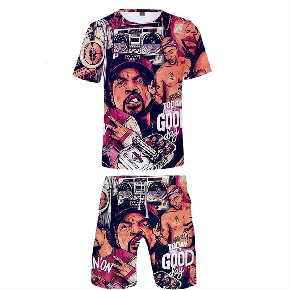 

notorious b.i.g. two pieces sets men tracksuits 3d t shirts shorts suit summer tees biggie smalls rapper clothing, Gray