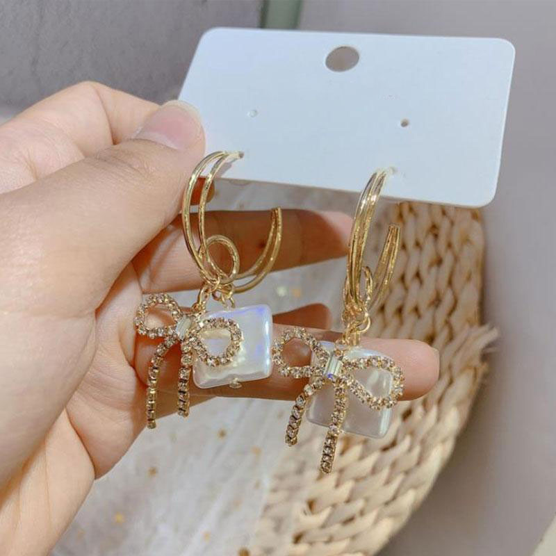 

Round Dangle Gold Color Eomen's Earring Hoop Bowknot Fashion Trendy Sweet Luxury Drop Female Wedding Jewelry