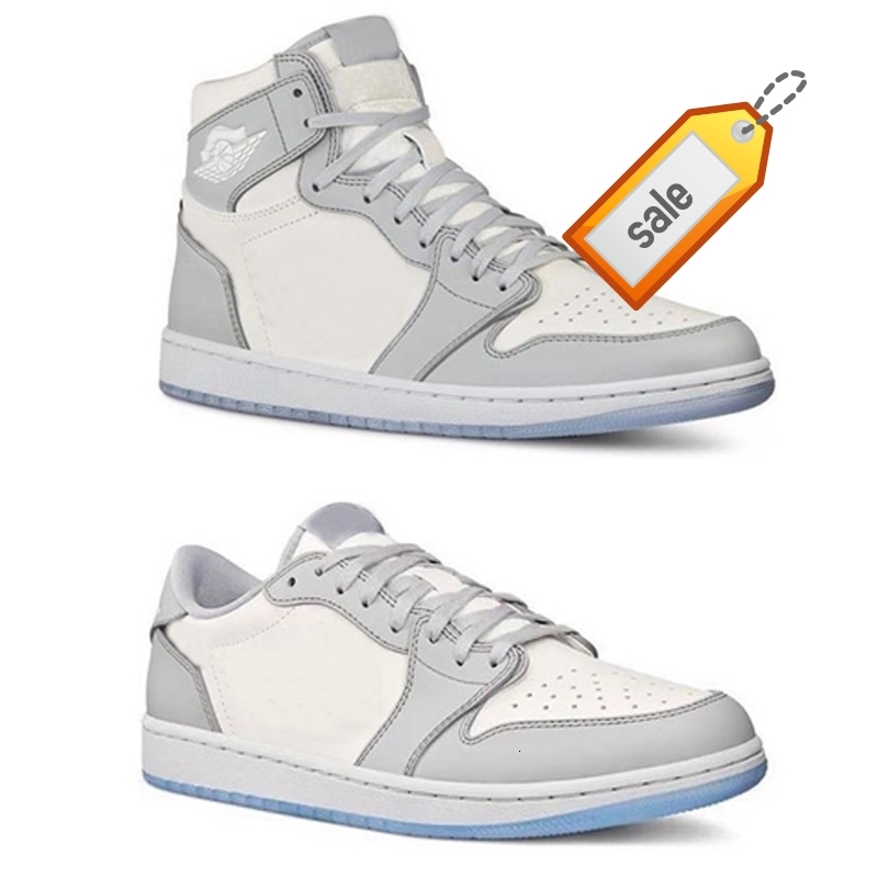 

New 1 High Og Grey Mens Basketball Shoes Women Sneakers Jumpman Trainers 1s Embossed On The Upper Crystal Bottom Baskets