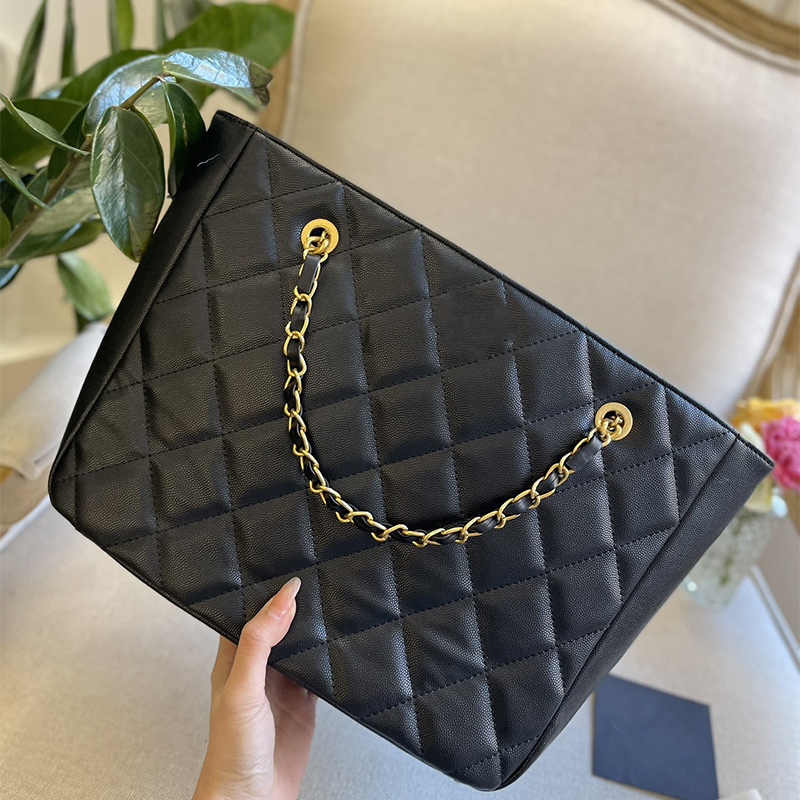 New Retro Double Chain Tote Bags Big French Designer Handbags Leather Large Capacity 32cm Diamond Lattice Quilted Luxury Black Crossbody Shoulder Wa