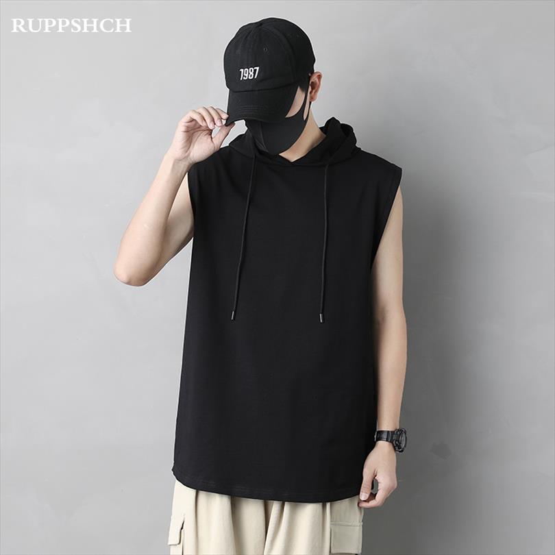 

summer men fitness hooded mens vest cotton casual sleeveless personalized loose sports, White;black