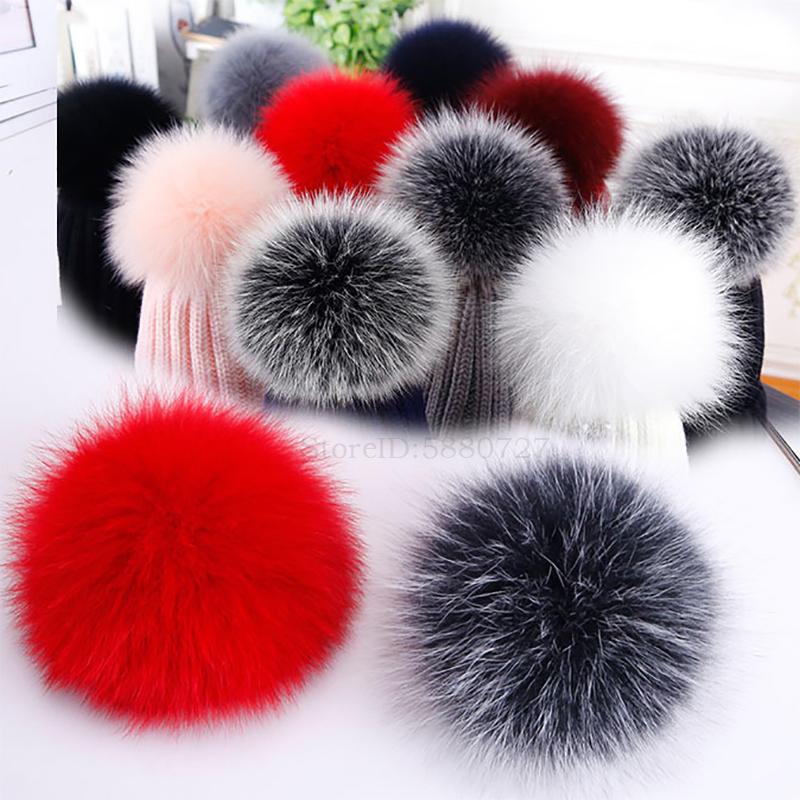 

Beanie/Skull Caps Fluffy Real Fur Pompoms For Hats13-14cm DIY Accessories Pom Poms Balls With Button Natural Pompon Scarves Hats Bags, Blue;gray