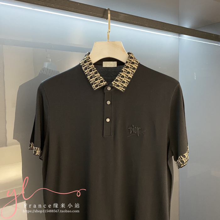 

embroidered Lapel AOP chest shirt letter polo men's Short Sleeve T-Shirt, White;black