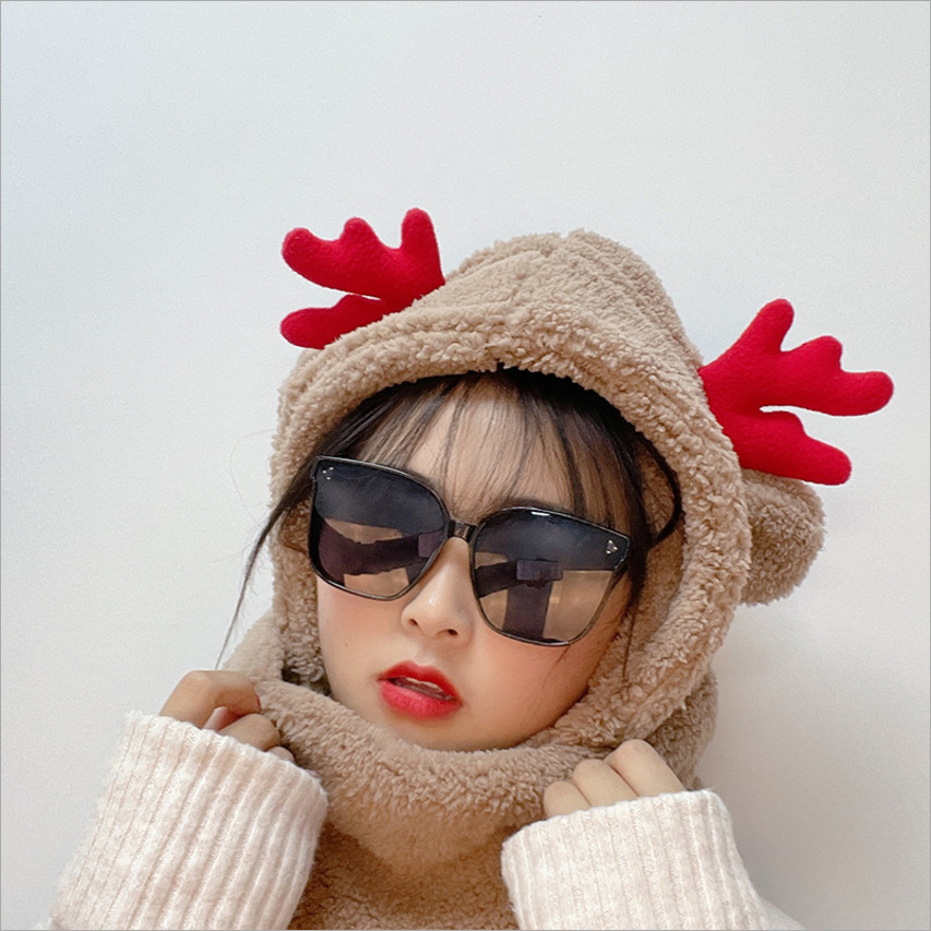 

Winter Faux Cashmere Cute Deer Horn Hat Gloves Integrated Plush Korean Version Warm Ear Hat No. 6