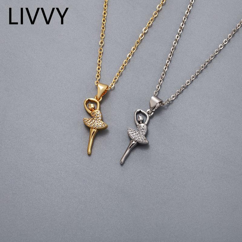 

Pendant Necklaces LIVVY Silver Color Sweet Elegant Fashion Zircon Dancing Ballerina Ballet Dancer Necklace Women Girls Charm Jewelry Gift