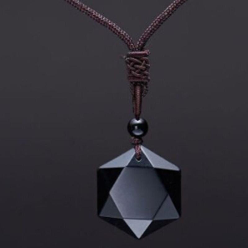 Pendant Necklaces Black Obsidian Natural Stone For Women And Men Cubic Hexagram Sweater Necklace Amulets Talismans Jewelry-image-700115032