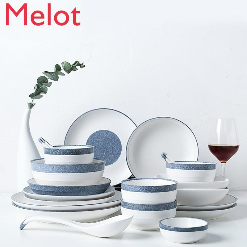 

Japanese Ins Tableware Set Ceramic Bowl Plate Household Bowls And Dishes Nordic Chopsticks Large Soup Rice